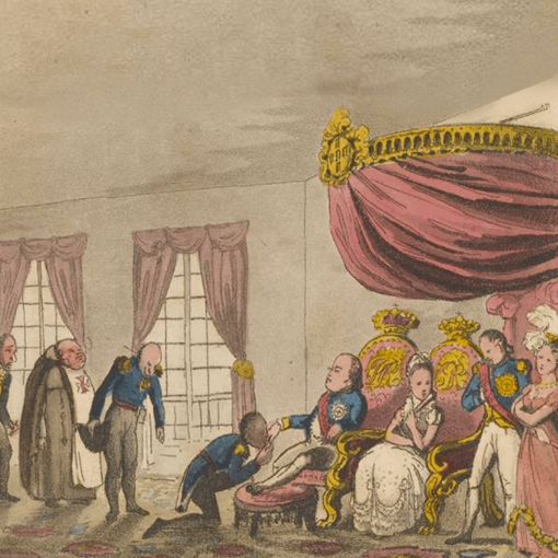 Cerimônia de beija-mão na corte de D.João VI, em que os súditos faziam pedidos ao monarca. - A.P.D.G