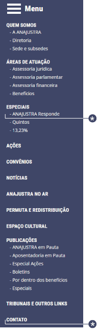 Imagem do menu lateral do site da ANAJUSTRA.