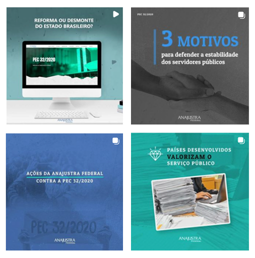 Posts sobre a reforma administrativa publicados no Instagram da entidade. - ANAJUSTRA Federal Posts sobre a reforma administrativa publicados no Instagram da entidade.