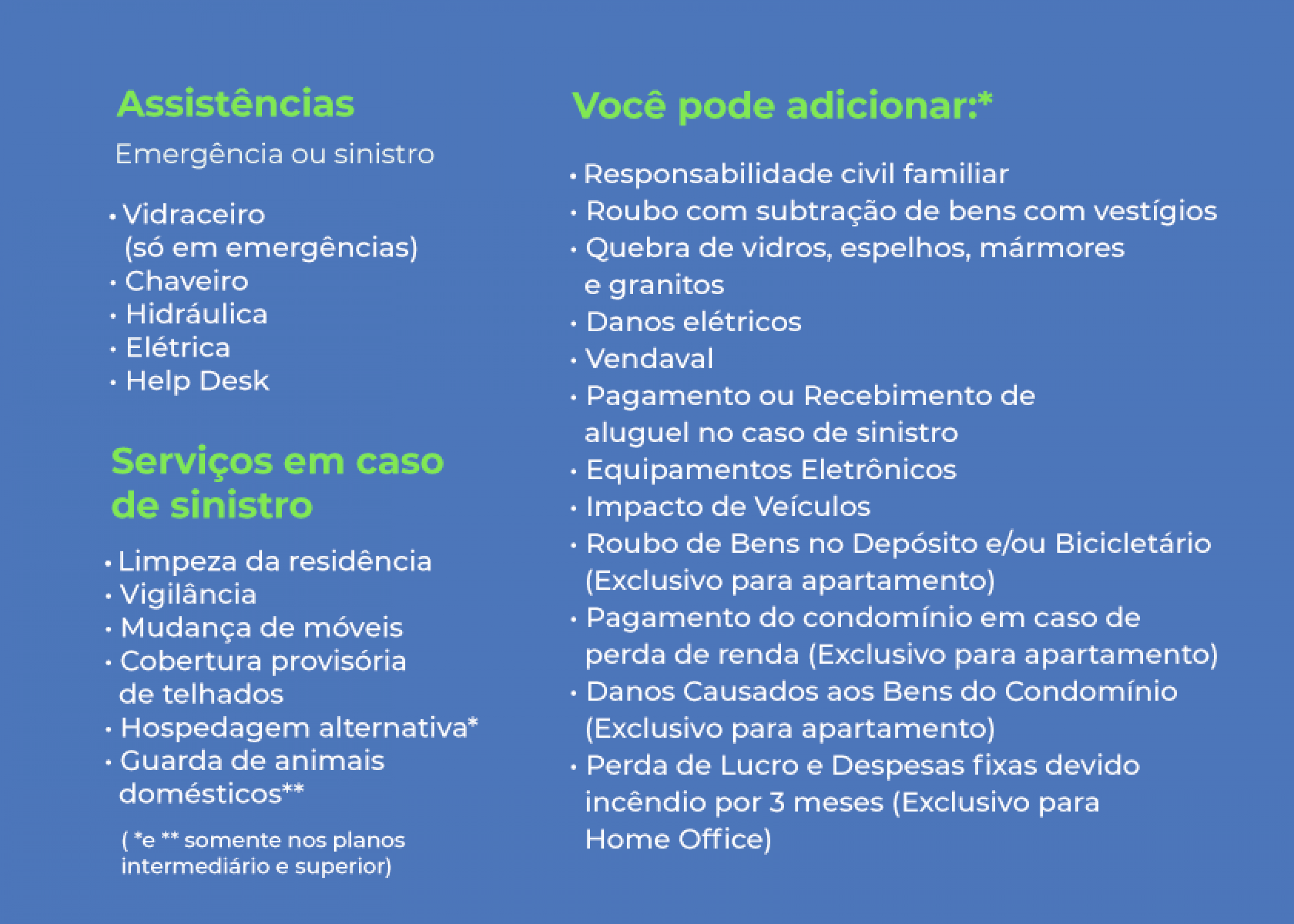 Opções para personalizar seu seguro residencial Liberty.