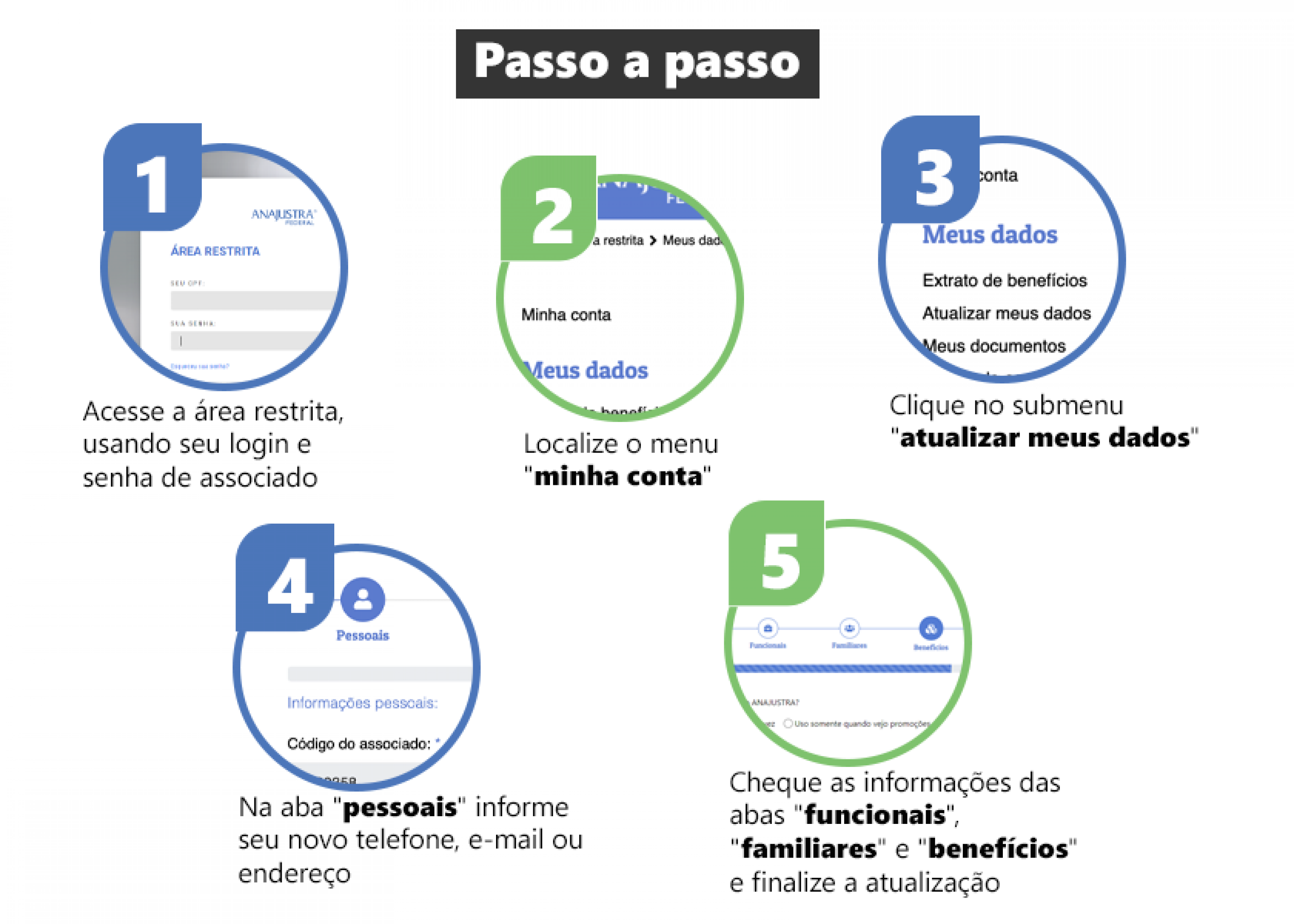 Confira na imagem como fazer a atualização de dados na área restrita.