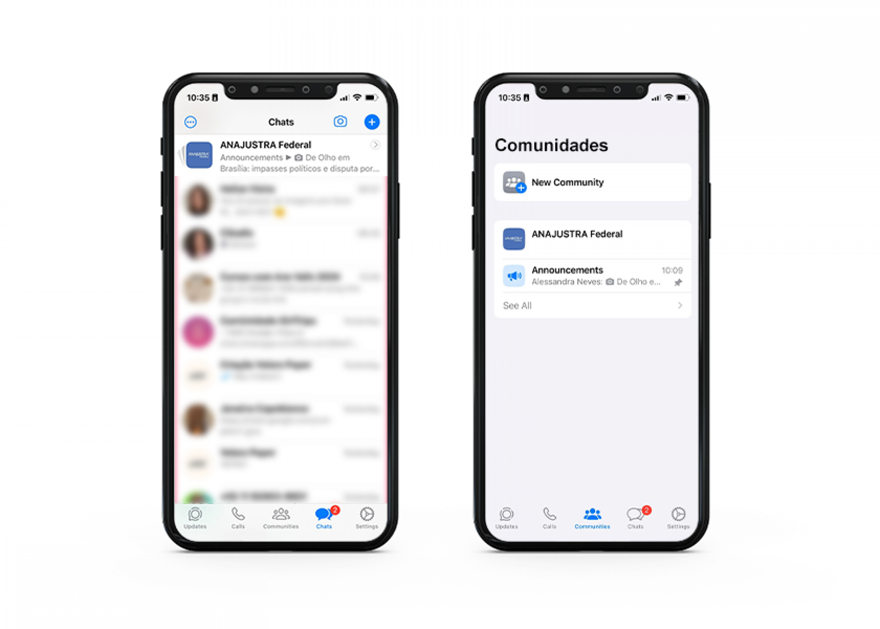 A imagem mostra que, além de encontrar as atualizações nas conversas, o seguidor pode visualizá-las na aba 